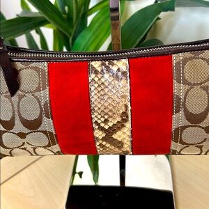 Coach Hampton Vintage Signature Jacquard Python & Suede Demi Baguette